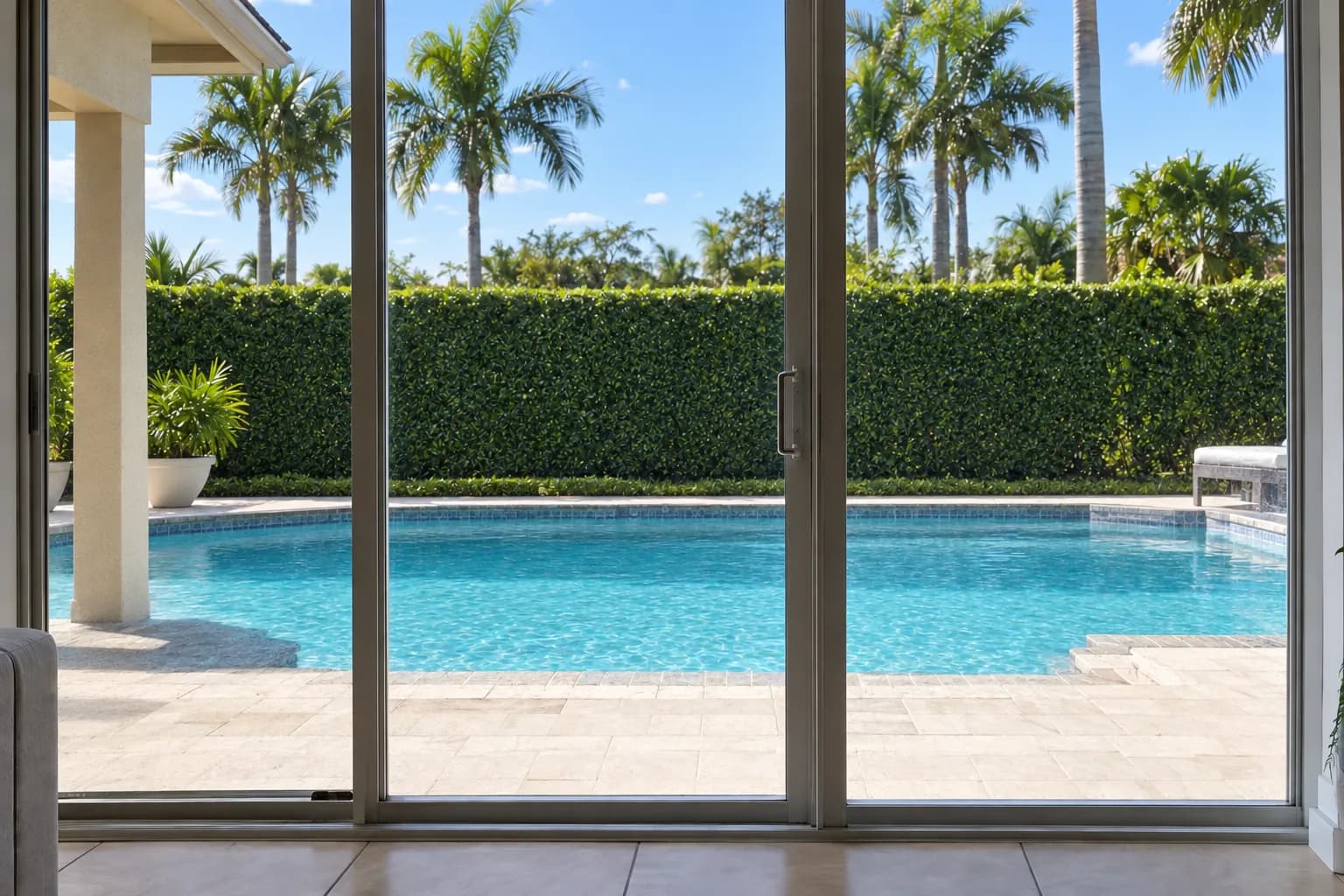 The same patio sliding doors clear after hard water treatment
