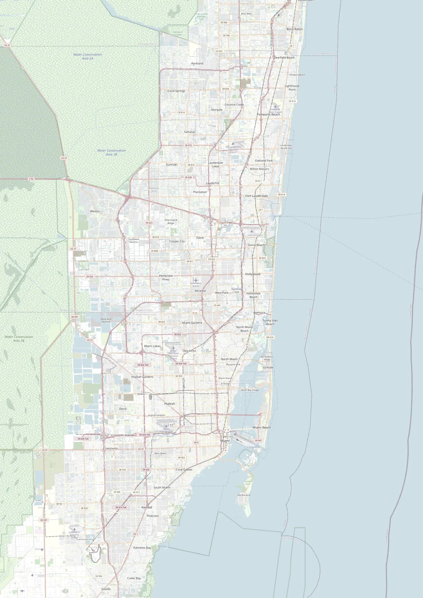 Street map of Broward and Miami-Dade County showing the cities Solpath serves