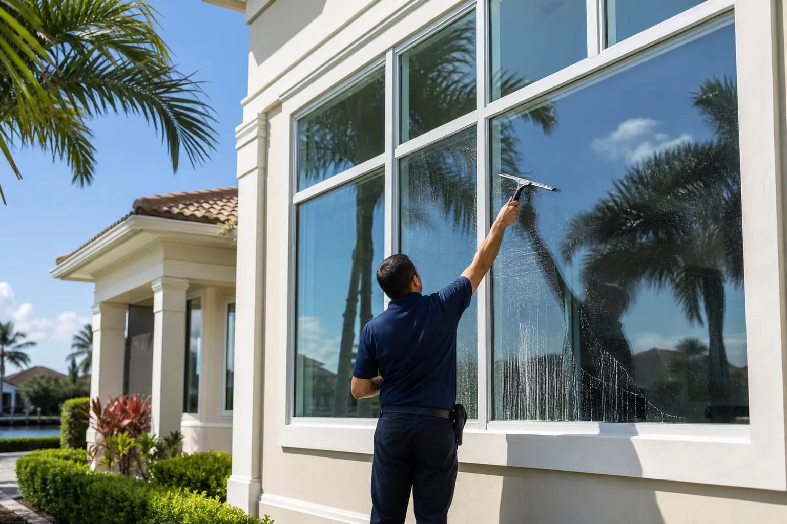 Hand-washed exterior windows on a South Florida home