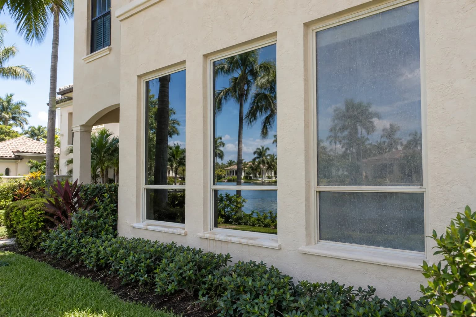 Hand-washed exterior windows on a South Florida home